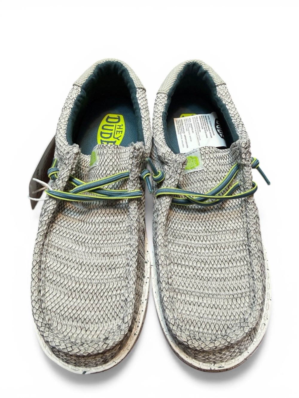 Hey Dude Kids Sneakers Gray Knit with Green and Blue Accents